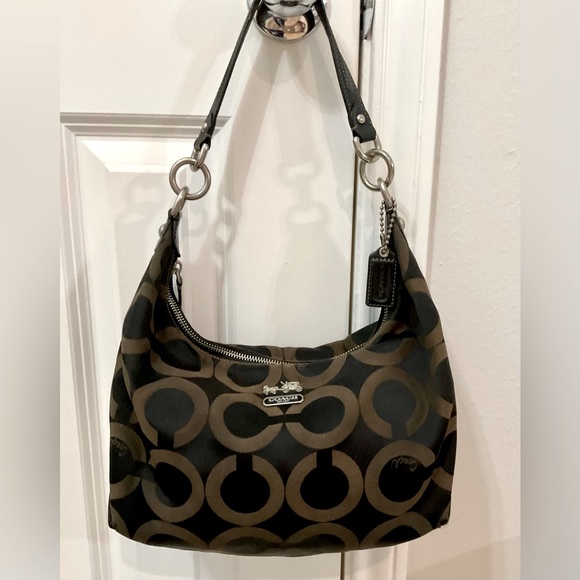 Coach Madison Op Art Satin Hailey Brown Shoulder Bag 14337 - Picture 2 of 7